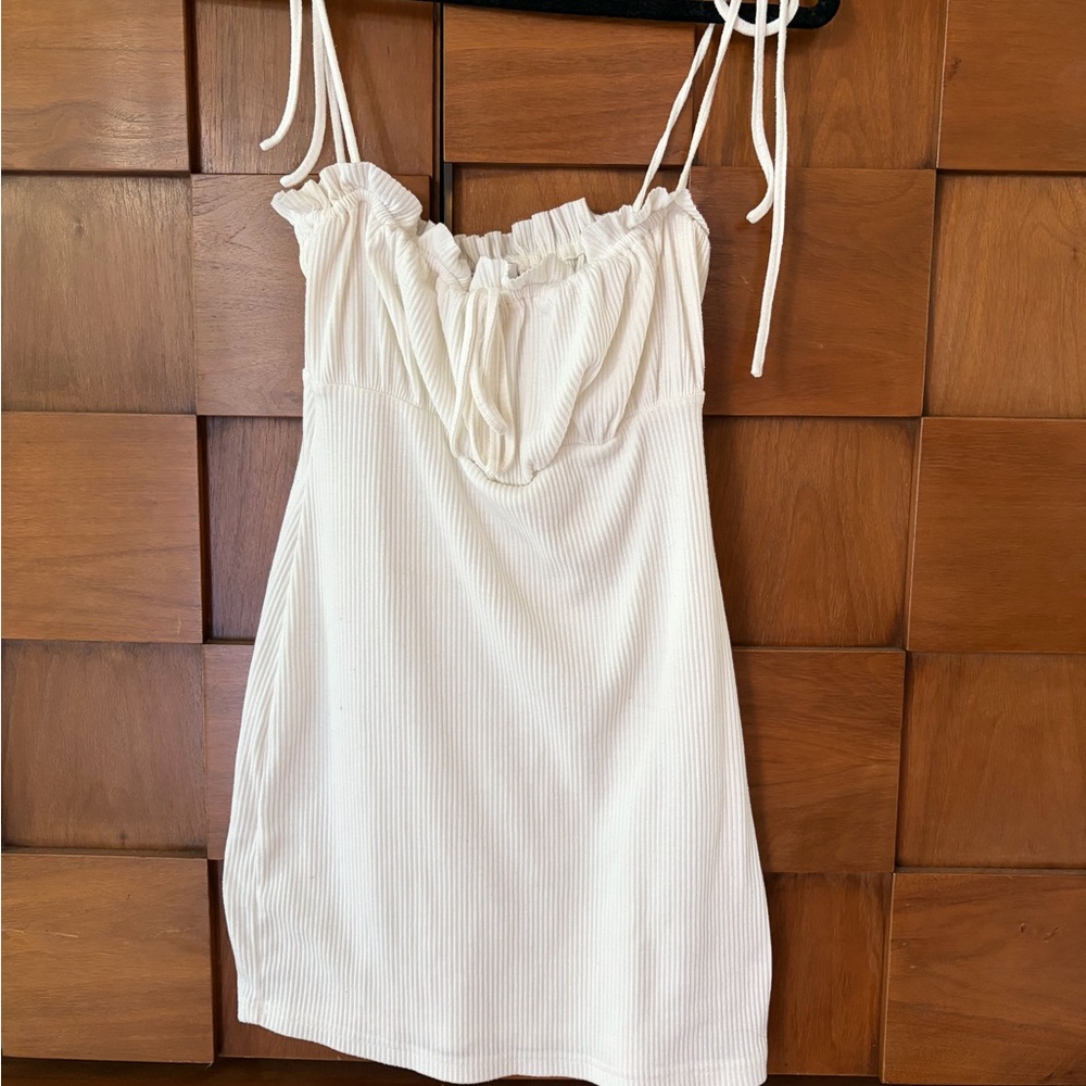 Tiger Mist Cream Ribbed Tie-Shoulder Mini Dress